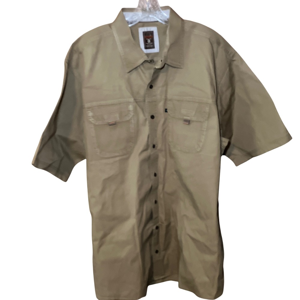 RedHead Button Down Shirt Mens 2XLT Tan Short Sleeve Utility Outdoors Pockets